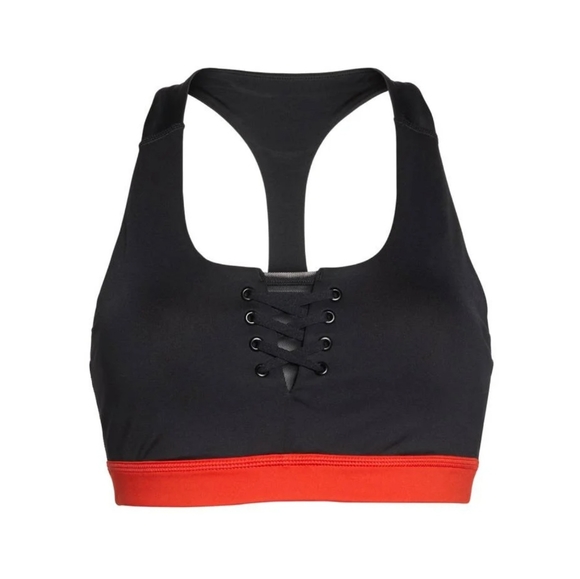 NWOT Zella Laced Sports Bra Size L Black & Red - Picture 5 of 12